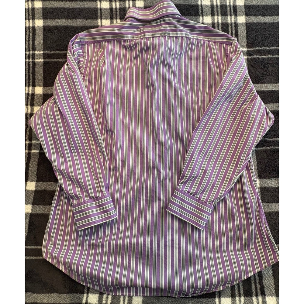Polo Ralph Lauren Shirt Mens 17 32/33 Purple Green Striped Regent Custom Fit - Picture 9 of 9